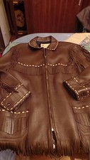 RARE MAGNIFIQUE WESTERN JACKET 3/4 1950  A FRANGE CUIR MARRON T L XL. M  USA