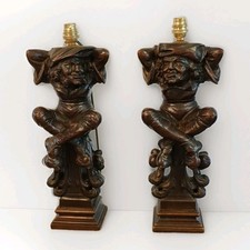 2 Feet Sculpture Lamps / Piece of Furniture XIX Gothic Hand Carved 