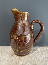 Old varnished brown sandstone pitcher or jug Broc France H 18.5 cm