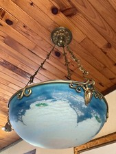 DAUM NANCY Art Nouveau Beetle Pendant Chandelier Glass Paste Gilded Bronze