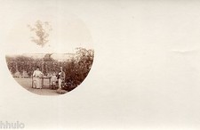 BK598 Vintage Photo Card RPPC Couple Child Garden Table Terrace