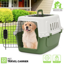 22" Pet Travel Carrier Hard Sided Plastic Dog Cat Transporter Cage Animal Crate