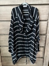 TRANSPARENTE Black & White Striped Button  Down Asymmetric Blouse - Plus  3X 4X