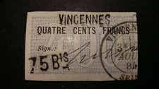 Timbre fiscal de la rare série de Caisse Nationale d'Epargne Postale. 400F bleu