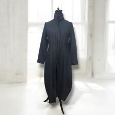 SARAH PACINI Architectural Waxed Ramie Lagenlook Black Long Maxi Coat Size 2 M
