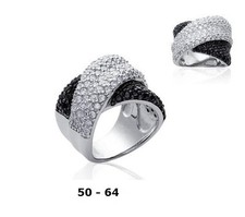 Grosse Bague Rhodié T62 Entrelaçé Diamant Cz Black and White Argent Dolly-Bijoux