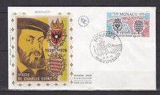 TIMBRE MONACO ENVELOPPE 1° JOUR 1979 " CHARLES QUINT "-ETAT TB-VSCAN-