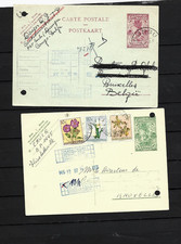 CONGO BELGE : 2 entiers postaux carte postale dont un augmenté de timbres