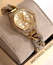 MICHAEL KORS  MK6842 Camille Pave Glitz Gold-Tone Crystal Chain Watch BNWT $395