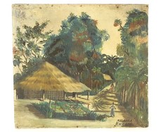 HSC painting Eugene Malonga view African village Congo landscape Africa 20th century