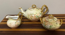 Antique Jean Pouyat Limoges Porcelain Tea Set - Hand-Painted Roses - Signed