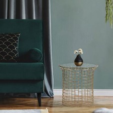 Table basse de salon ronde bout de canapé métal verre design Leeds 40x40x45 cm