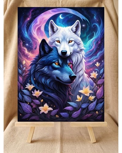 Plaque métal couple loups