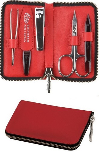 étui manucure cuir rouge - cuir,