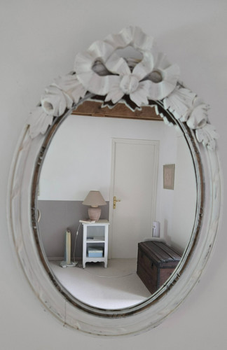 Miroir ancien bois blanchi - miroir,