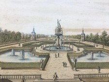Watercolor Engraving 18th EME Copenhagen King's Garden Antique Engraving 18th