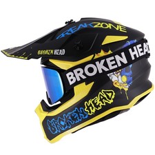 Casque Cross FreakZone Noir Jaune Bleu + Lunettes MX Struggler Bleu