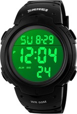 Montre de Sport Numérique pour Homme Étanche 5 ATM Style Militaire Digitale LED