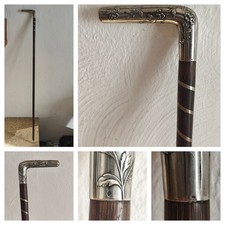 Ancienne Cannes Pommeau Argent Massif Art Nouveau Fleur 87 cm