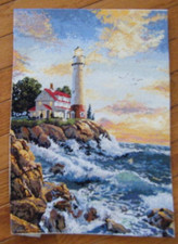 Antique Lghthouse hand petitpoint work  tapestry Germany Wiehler gobelin