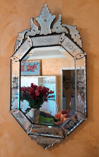 Ancien miroir vénitien - ancien,