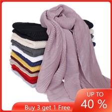 Muslim Women Wrinkle Hijab Long Scarf Pleated Headscarf Shawl Scarves Stoles