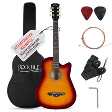 Pack Guitare Acoustique Folk Cordes Dreadnought Cutaway Petit Sunburst Set Etui