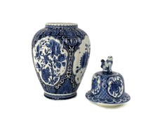 Royal Sphinx Maastricht Delft Vase Urn Marked Boch Blue White Foo Dog Vintage