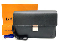Auth Louis Vuitton Taiga Ardoise Black Selenga M30782 Clutch Bag W/Bag NS100422