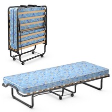 Lit Pliant sur Roulettes 90 x 200 x 41 CM Lit d'Appoint avec Matelas en Mousse