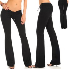 Femme Évasé Pantalon Patte D’Éléphant Élastique Slim Ajusté Sexy Taille Basse