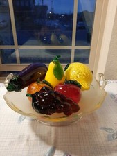 Vintage Hand Blown Glass Fruit, Lovely!! grape,pear,orange,apple,eggplant,MINT!!