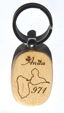 superb exotic wood keychain guadeloupe 971 + first name of choice