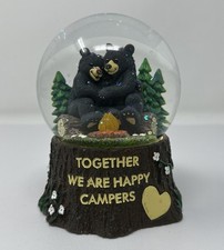 Bradford Exchange Happy Campers Snow Globe Illuminated Camp Fire Bear Hug Couple