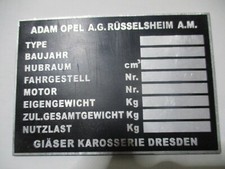 Plaque Signalétique Opel