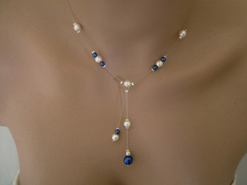 Collier perles bleu roi - perles, marine