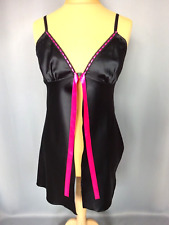 Pretty Sexy Black Satin Open Nightie ENVOG Size L FR42 US10 UK14 EU40