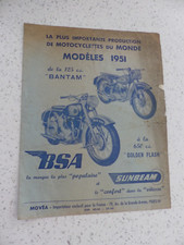 catalogue et tarif  moto BSA SUNBEAM  de 1951