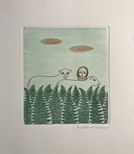 Keiko Minami Original Engraving Signed Japanese Artist, Engraving, Poet Naive Art