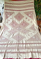 OLD BEIGE SILK BEDSPREAD, EMBROIDERED AND OPENWORK, DIMENSIONS 270 cm x 240 cm