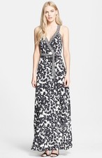 Diane von Furstenberg Black White Eden Garden Samson Silk Maxi Dress $548 NWT 10