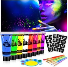 Peinture Visage Corps Kit 19PCS, Peinture Corporelle, 8 * 10 ml UV Glow tubes