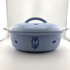 DRU Holland #28 Dutch Oven Casserole Dish w/Lid (2 qt) Blue Enameled Cast Iron