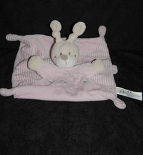 🍀Doudou Plat Lapin Rose Rayé SIMBA TOYS NICOTOY Etoile Argent Attache Tétine