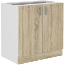 SARA Meuble bas - 2 portes - Décor chene sonoma - L80xP48xH82 cm - Plan de tr...