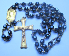 Antique Stunning Rosary Necklace Crucifix Medal Gold Plated Faceted Beads 53