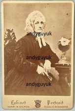 CABINET CARD LADY IN BONNET BY SALMON WINCHESTER ANTIQUE PHOTO MOURNING SAD LOOK