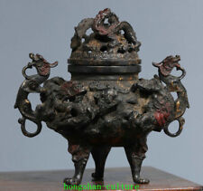 6.2" Old Pure Bronze Dynasty Dragon Beast Poignée Brûleur d'encens Encensoir