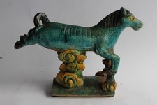 CHINA Antique Enameled Ceramic Horse Ridge Tile (38083)