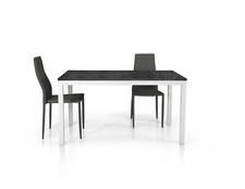 Table Extensible Séjour Plateau Bois Finition Marbre Base Métal Salle À Manger